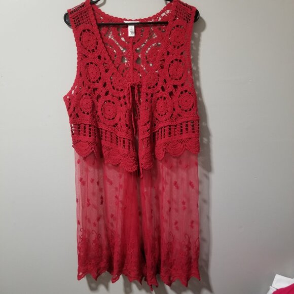 est. 1046 Crochet Sheer Lace Open Shawl Coverup Vest Boho Women's XL - Picture 1 of 6